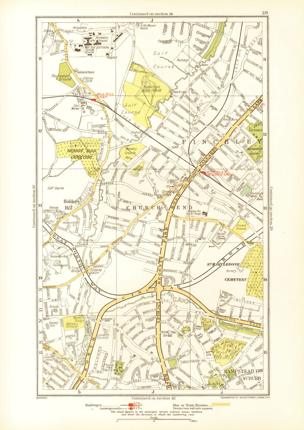 FINCHLEY. Church End Hampstead Garden Suburb Mill Hill Hendon 1933 old map