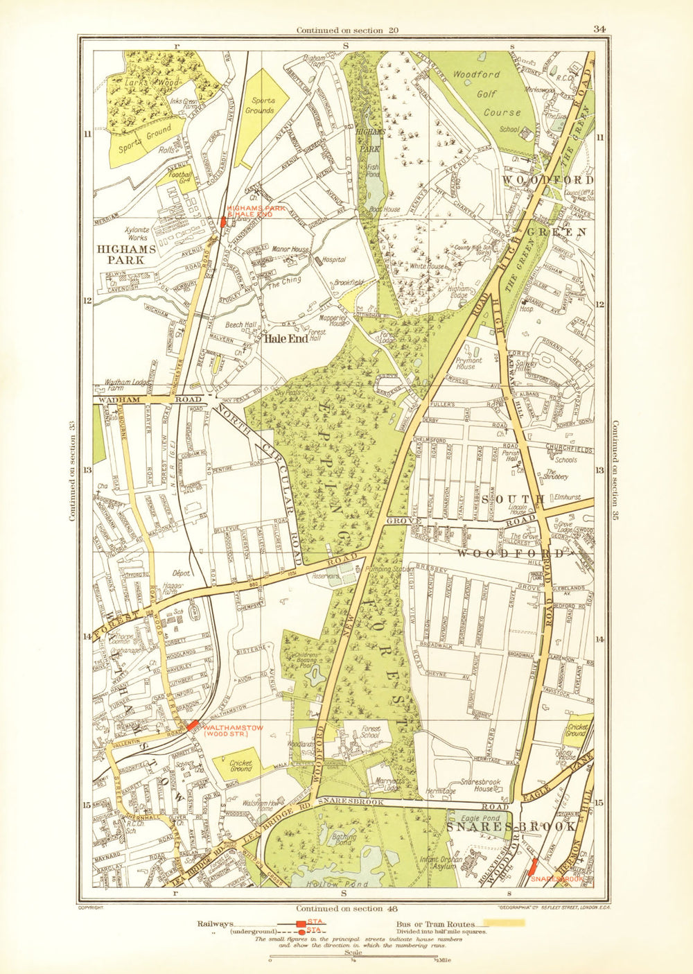 WOODFORD GREEN. Hale End Highams Park Snaresbrook Wanstead 1933 old map