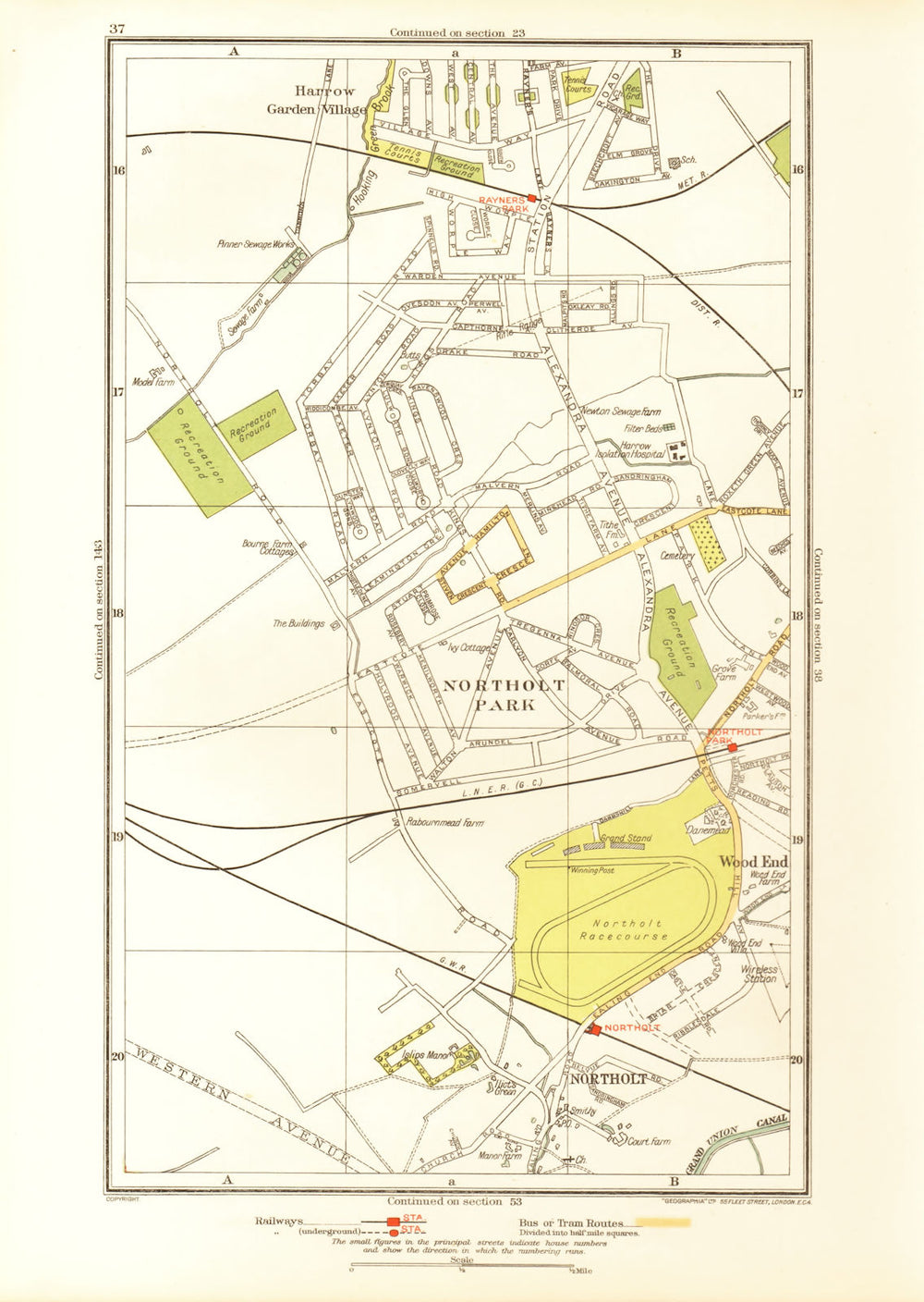 NORTHOLT. South Ruislip Harrow Rayner's Lane Wood End Northolt Park 1933 map