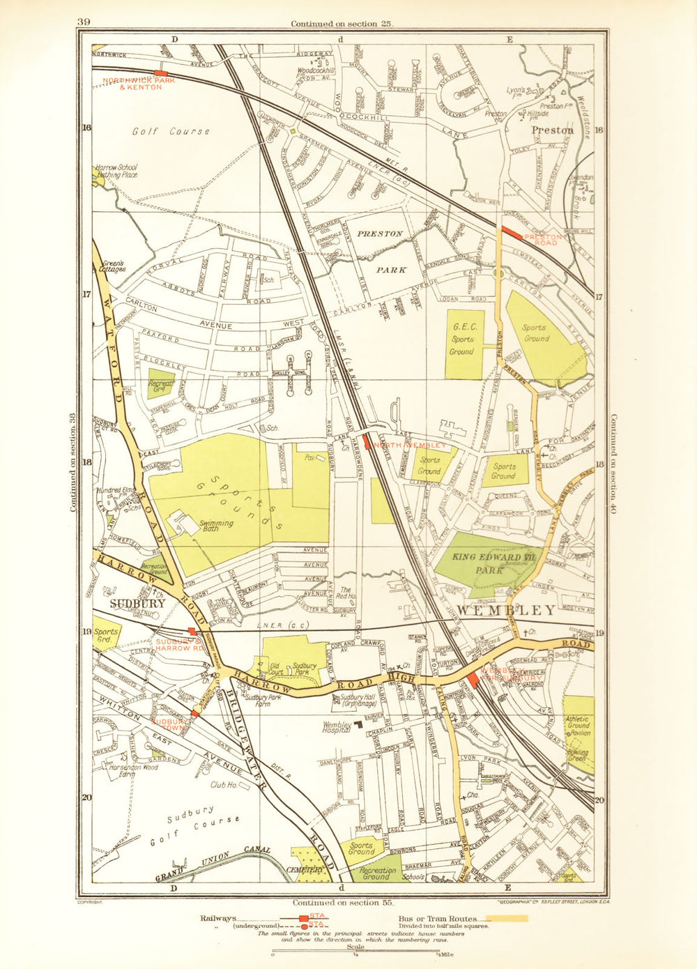 NORTH WEMBLEY. Preston Road Sudbury Northwick Park Kenton 1933 old vintage map
