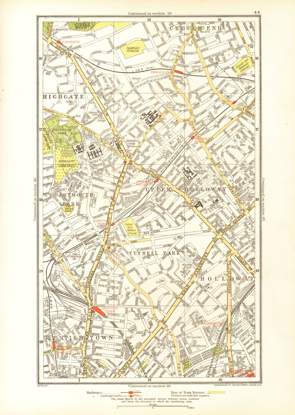 HOLLOWAY. Crouch End Tufnell Park Highgate Kentish Town Dartmouth Park 1933 map