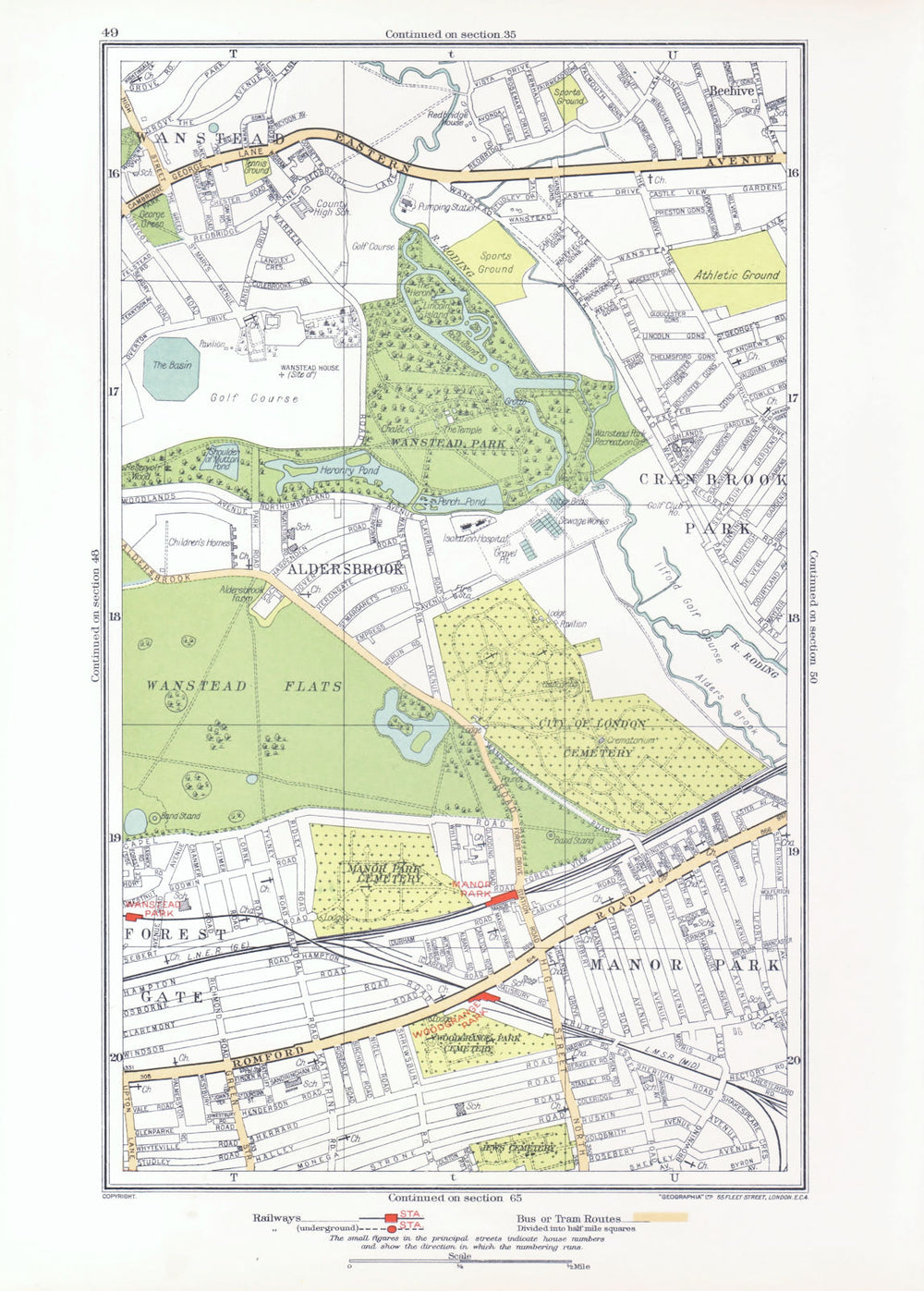 LONDON. Aldersbrook Manor Park Stoke Newington Beehive Newbury Park 1933 map