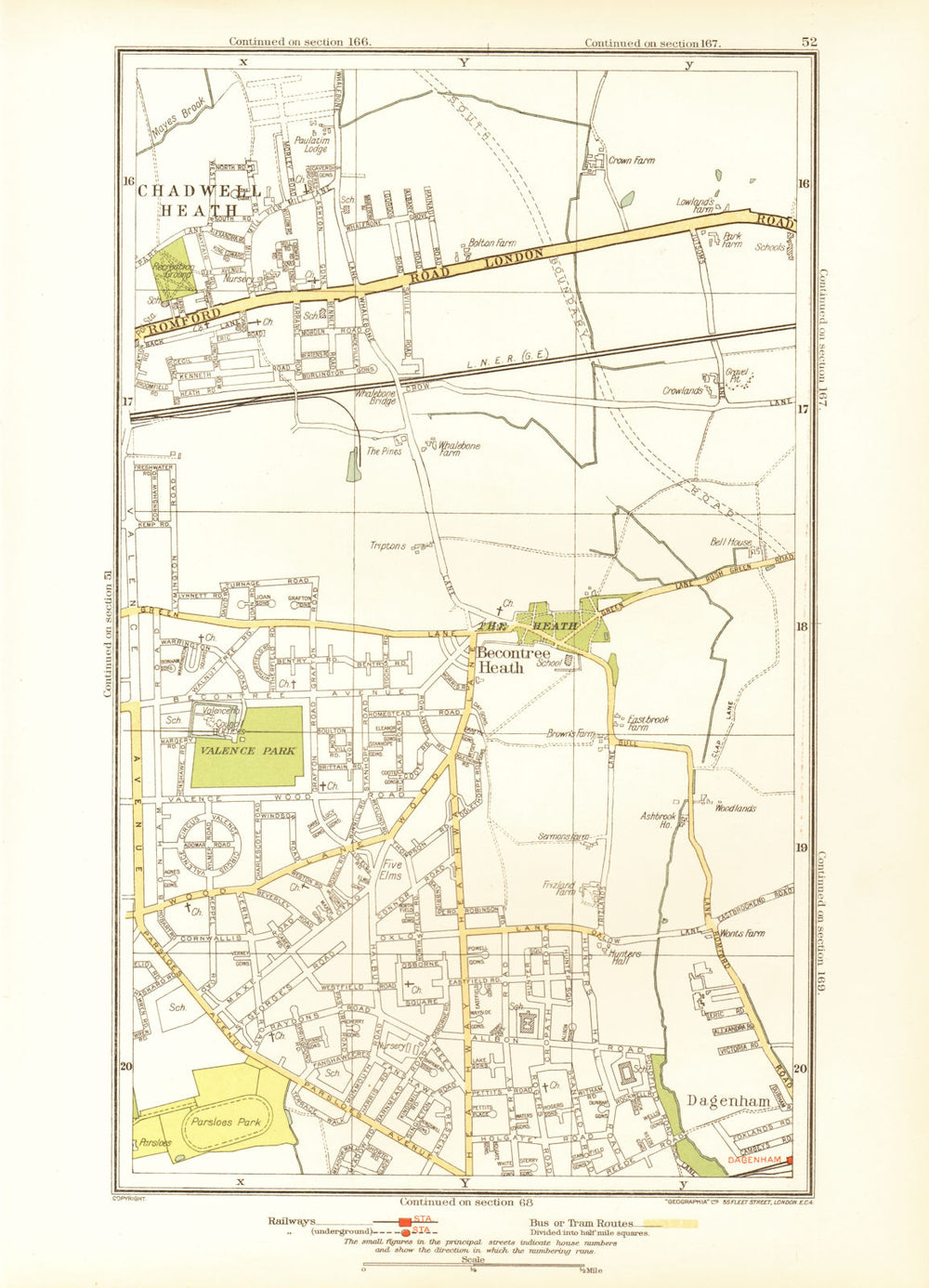 ROMFORD. Chadwell Heath Becontree Dagenham Valence Park 1933 old vintage map