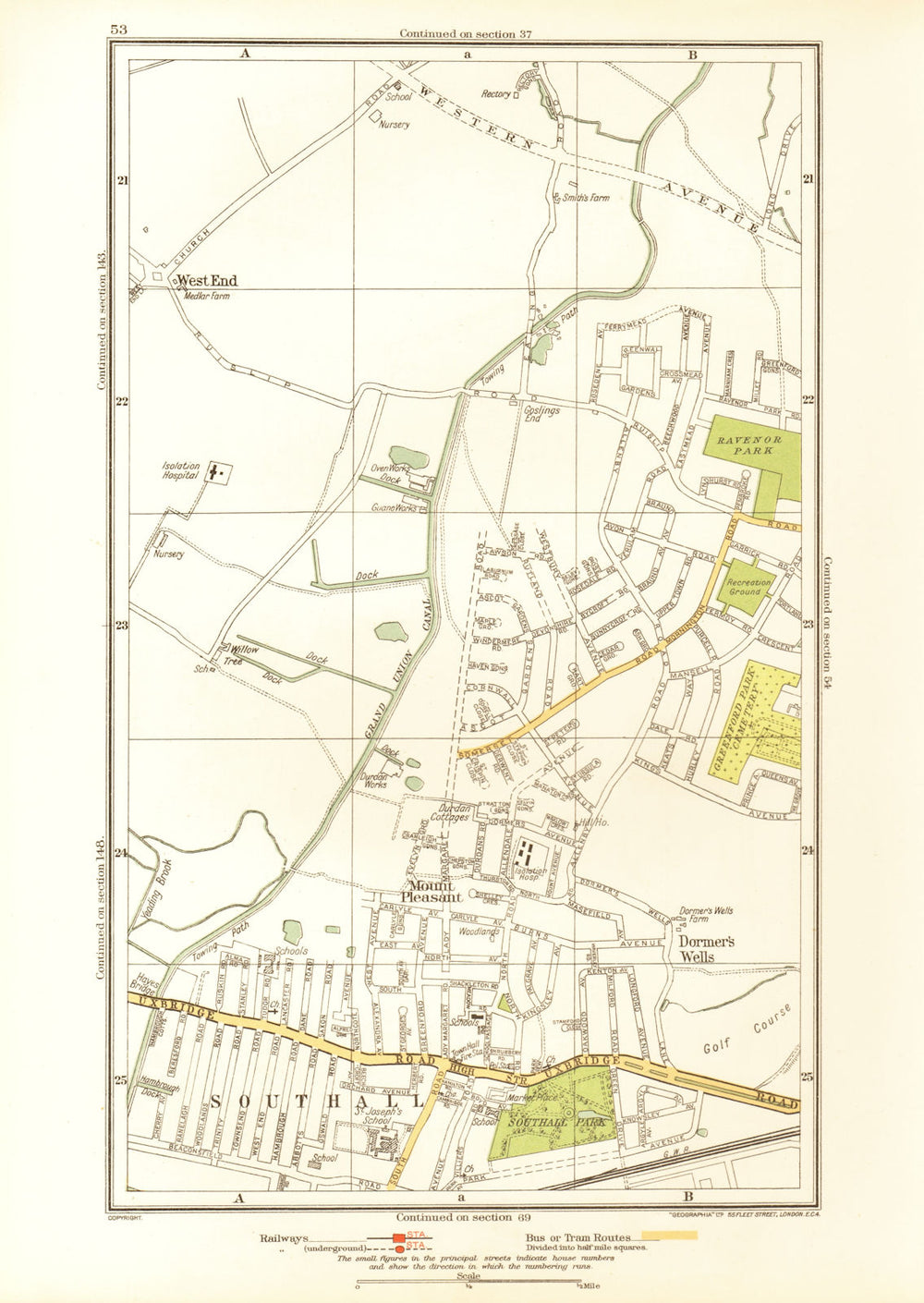 MIDDLESEX. Dormer's Wells Mount Pleasant Southall West End 1933 old map