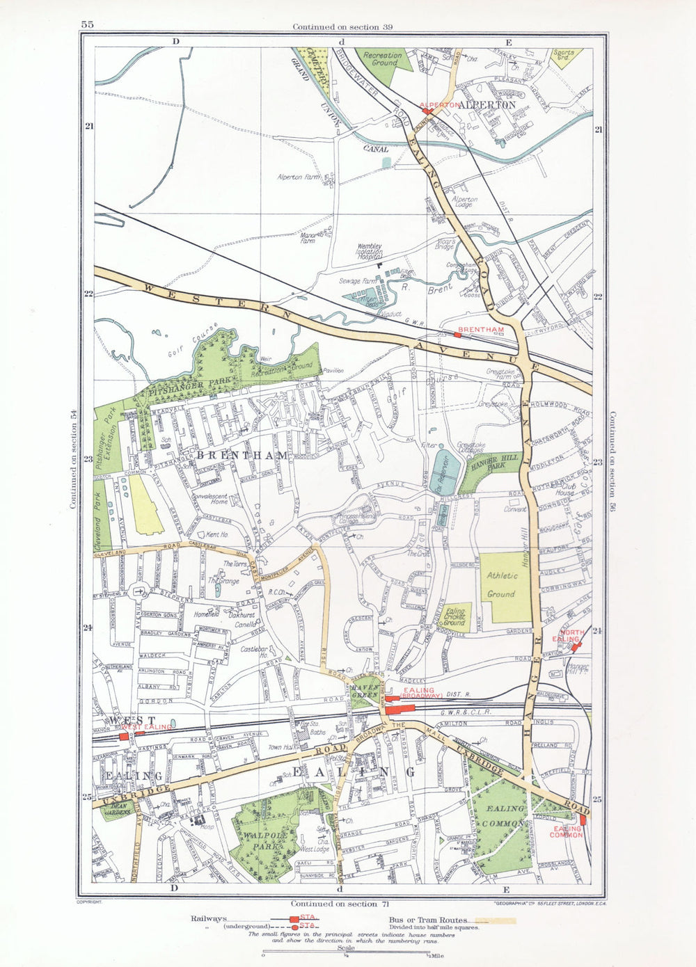 LONDON. Alperton Brentham North West Ealing Common Broadway Park Royal 1933 map