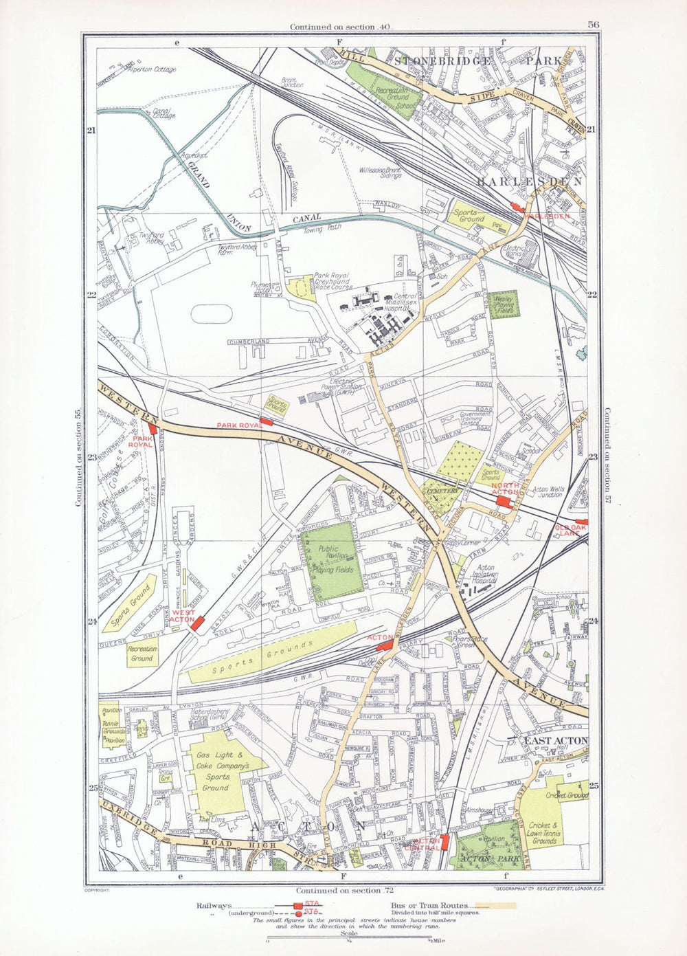 ACTON. Park Royal Stonebridge Park Harlesden Old Oak Lane 1933 vintage map