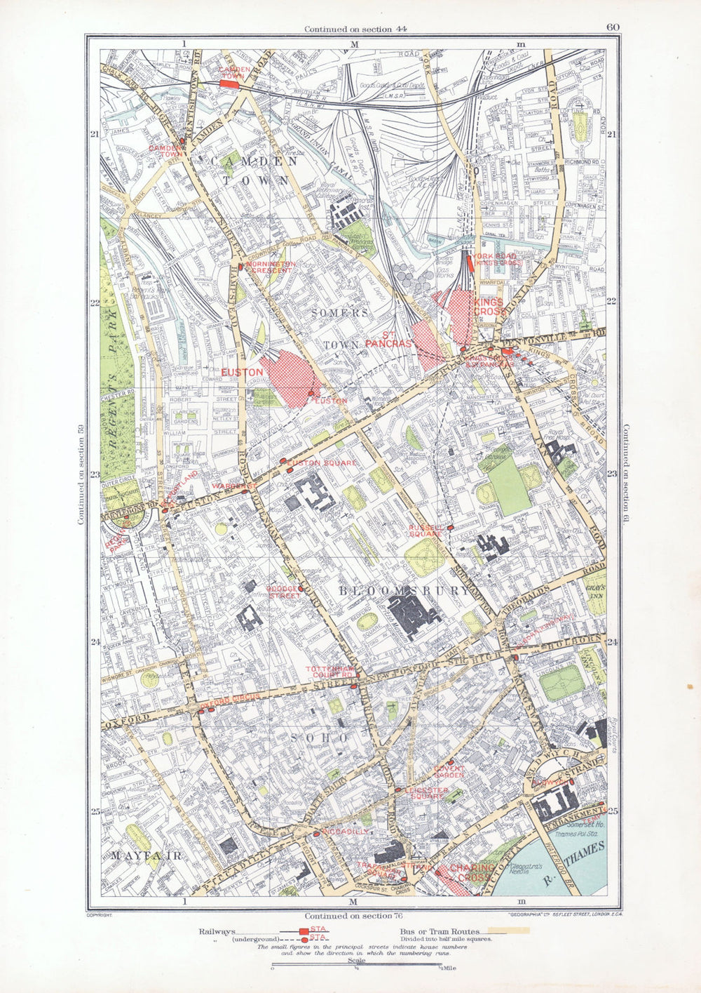 WEST END. Marylebone Camden Mayfair Soho Bloomsbury Covent Garden 1933 old map