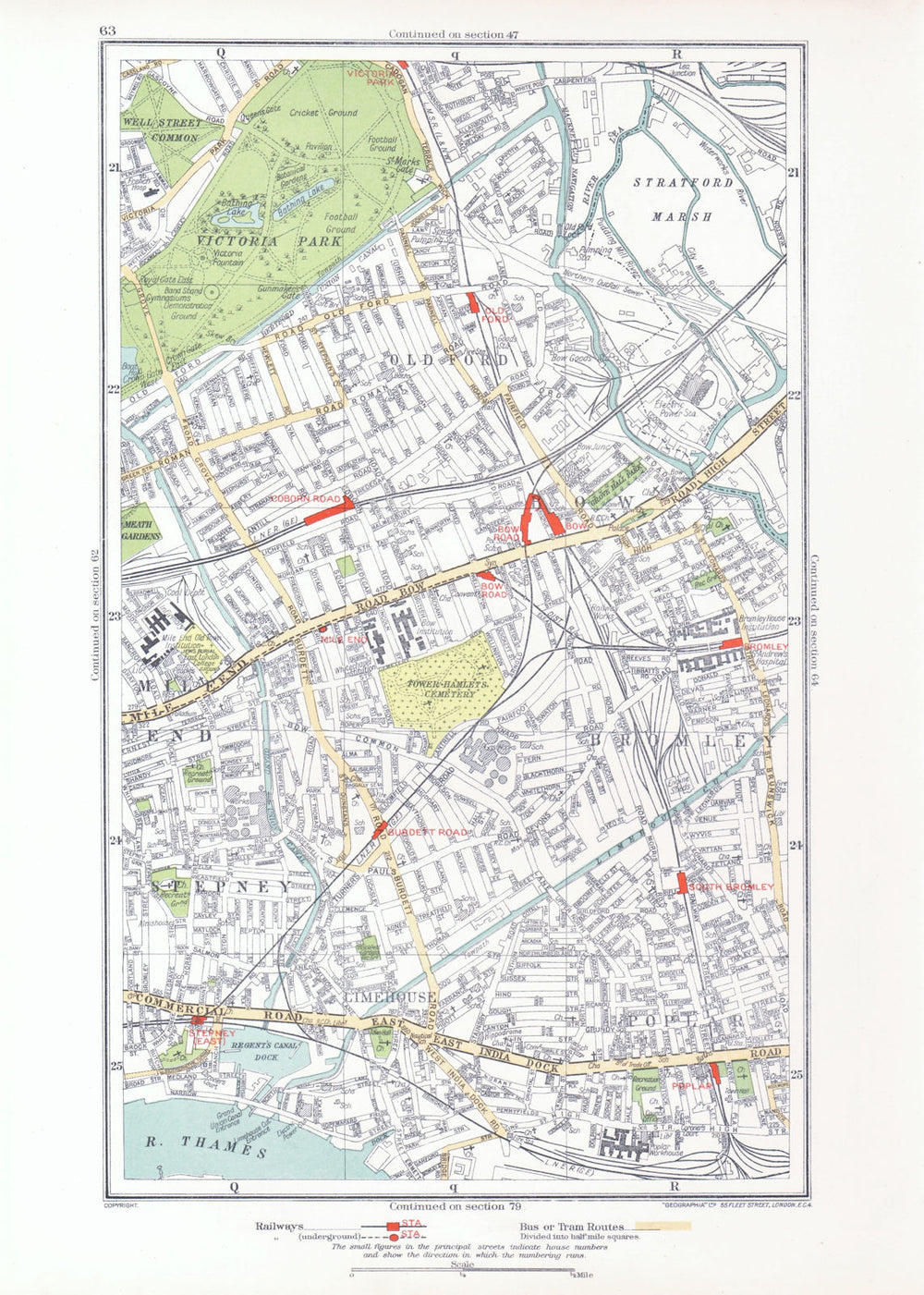 EAST END. Bow Bromley Limehouse Old Ford Poplar Victoria Park Stepney 1933 map