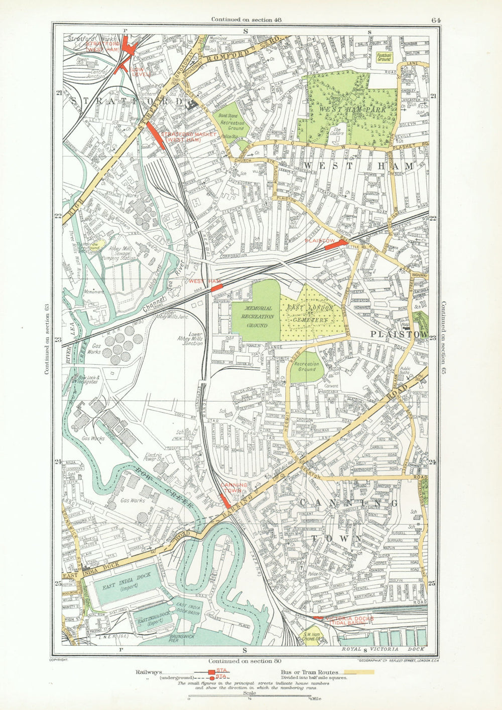 LONDON. Canning Town Stratford West Ham Plaistow Blackwall Poplar 1933 old map