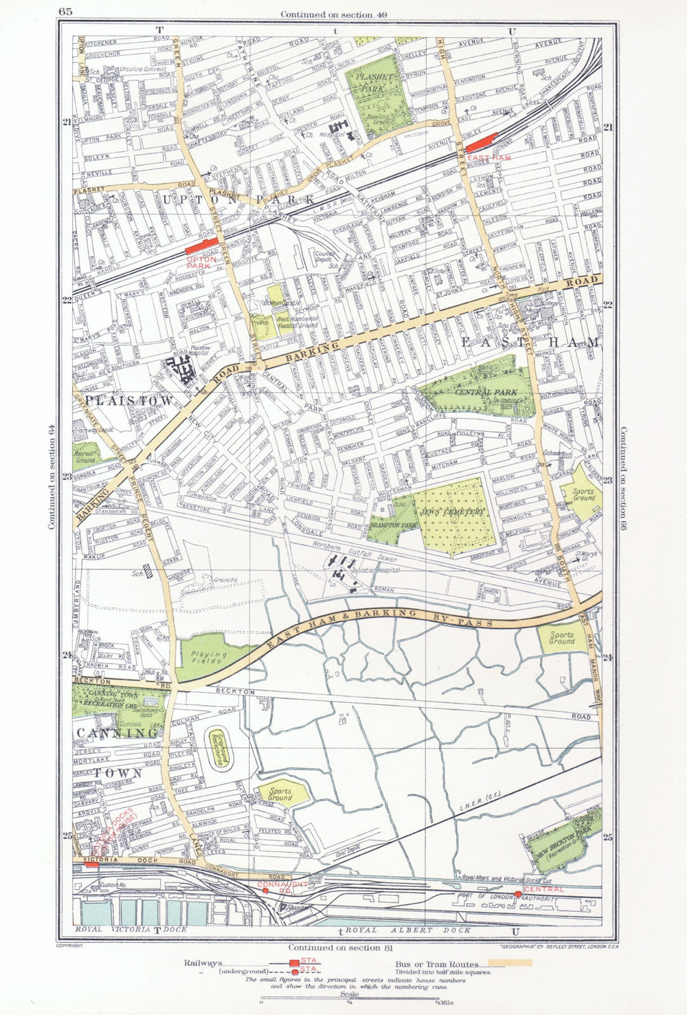 LONDON. East Ham Plaistow Upton Park West Ham Custom House 1933 old map