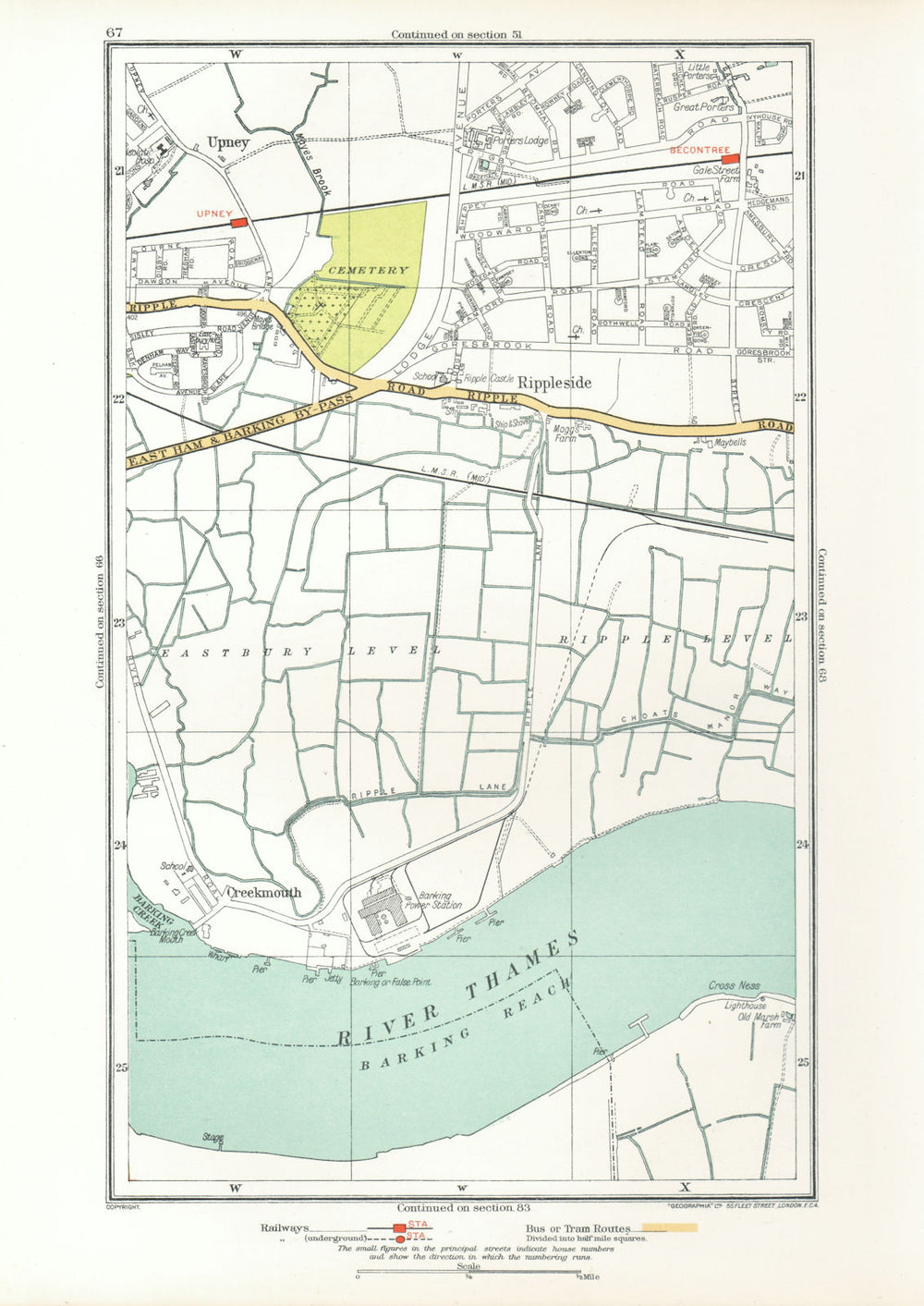 LONDON. Creekmouth Rippleside Upney Becontree Thamesmead 1933 old vintage map