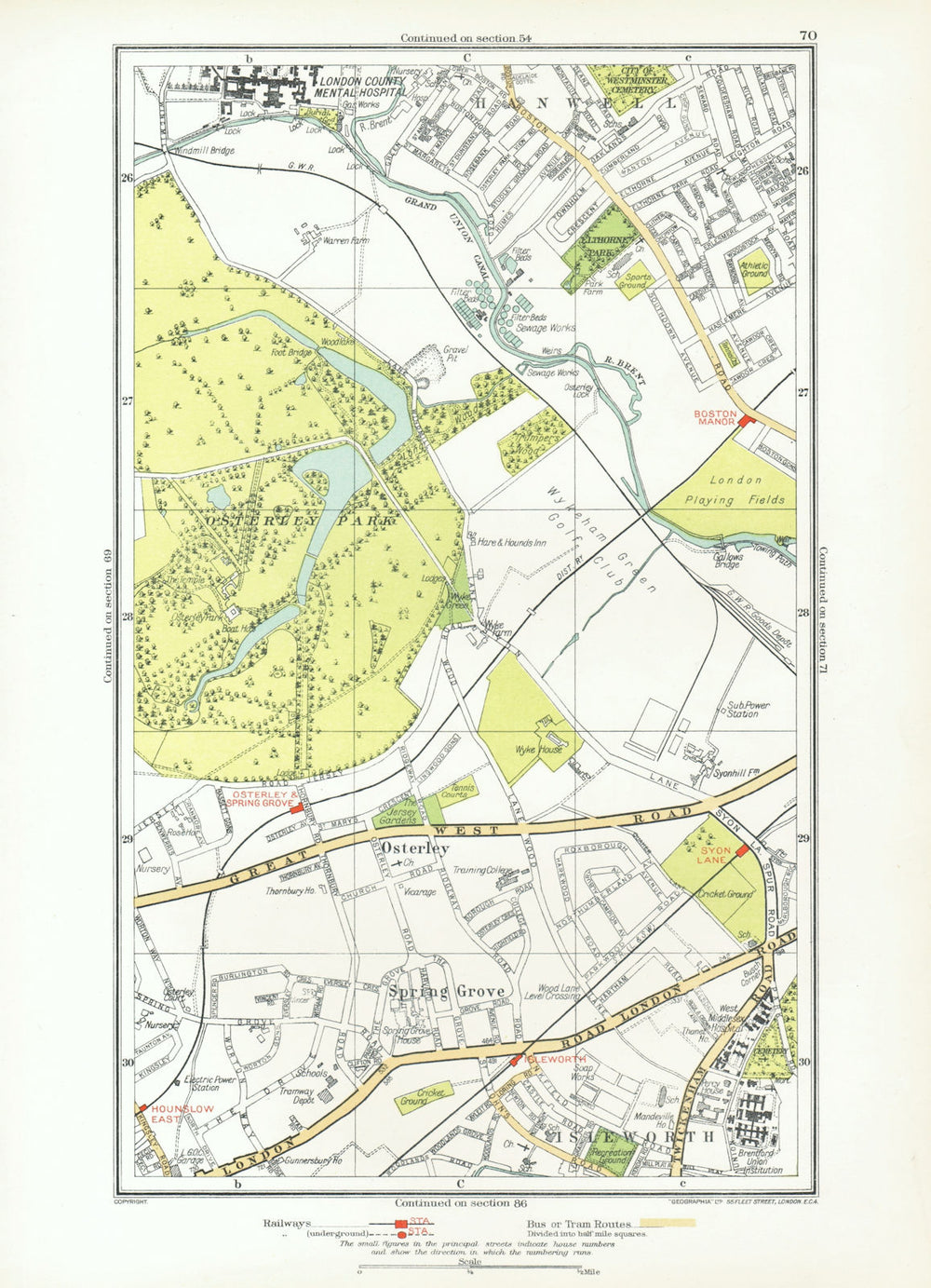 LONDON. Isleworth Osterley Spring Grove Hounslow Boston Manor 1933 old map