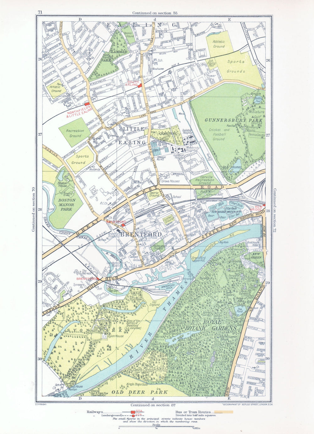 LONDON. Brentford Little Ealing Northfields Kew Bridge South Ealing 1933 map