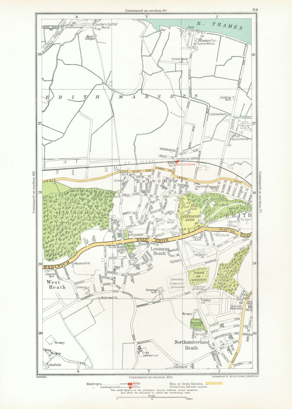 LONDON. Belvedere Erith Lessness Heath Northumberland Heath 1933 old map