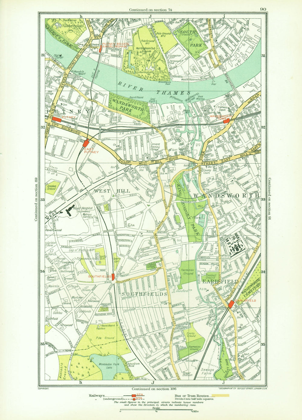 WANDSWORTH. Putney Southfields Parson's Green Earlsfield West Hill 1933 map