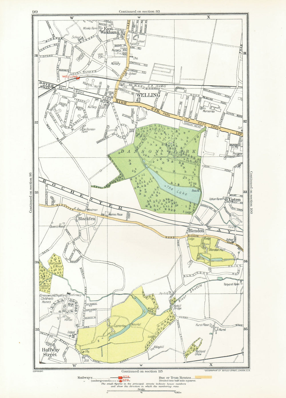 BEXLEY. Welling Blackfen Blendon East Wickham Upton Halfway Street 1933 map