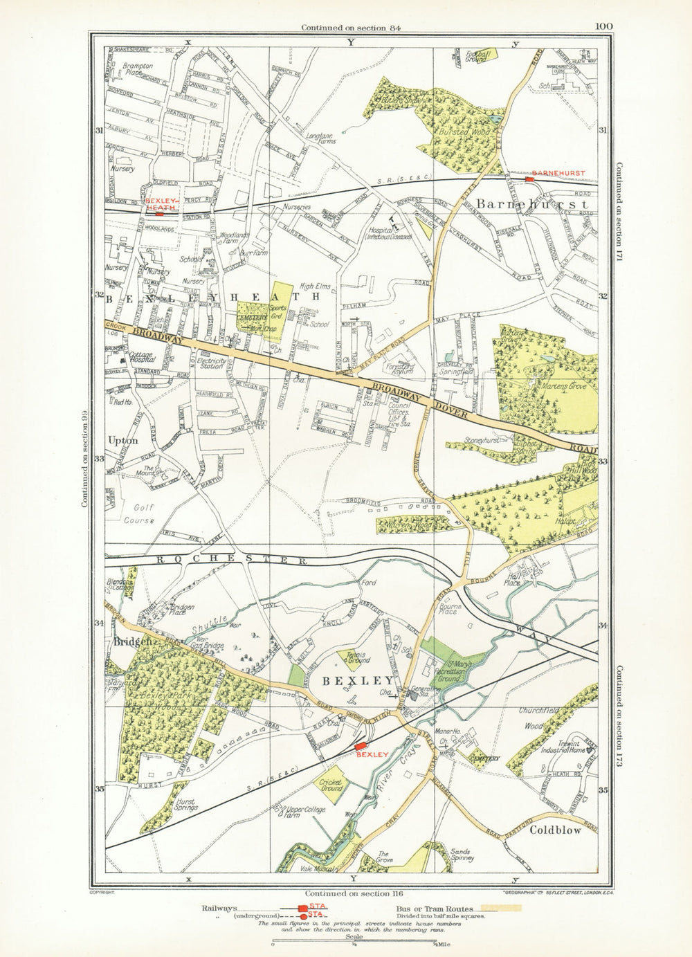 LONDON. Bexley Bexleyheath Bridgen Coldblow Upton Barnehurst 1933 map