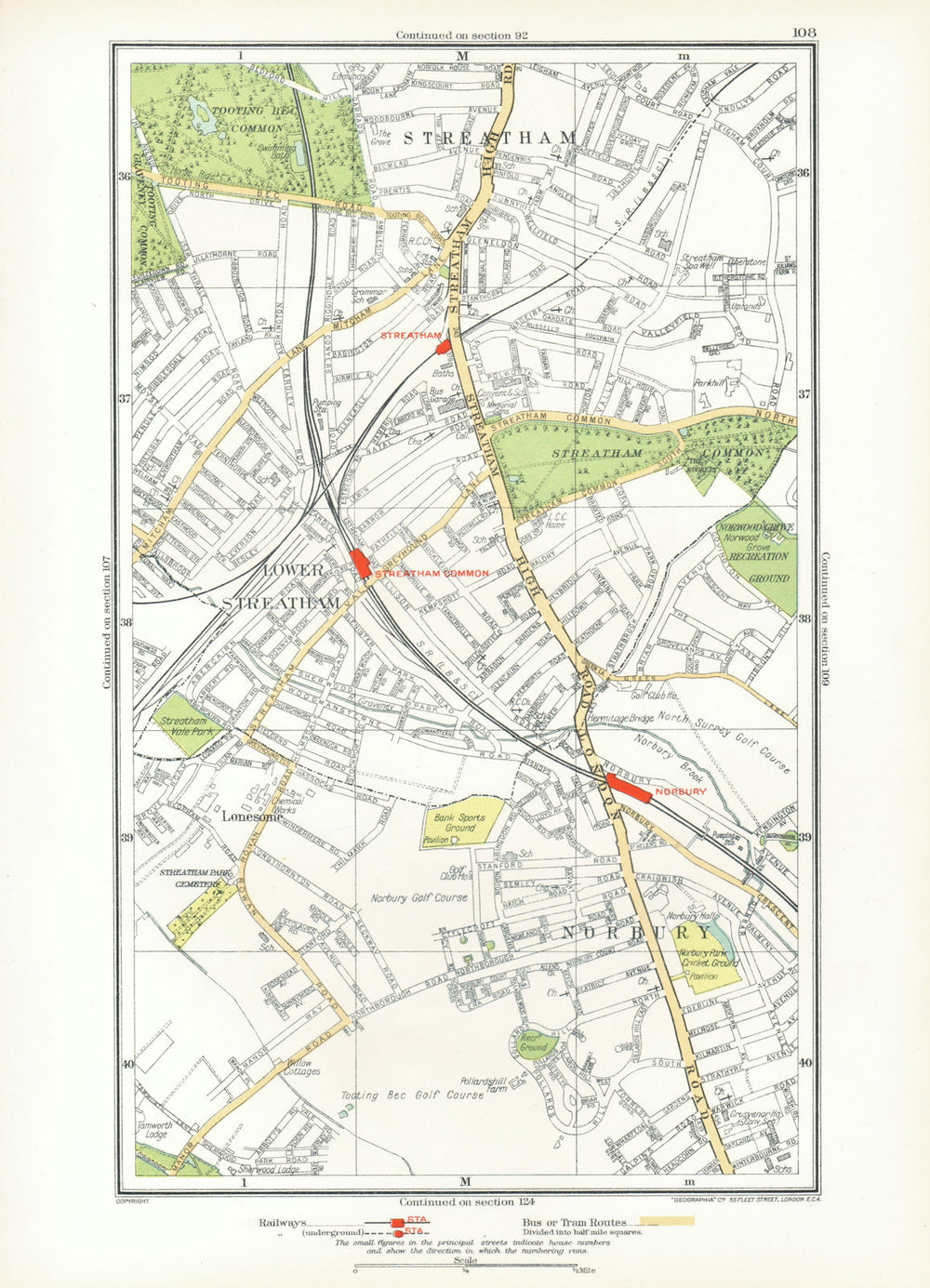 LONDON. Lonesome Lower Streatham Norbury Streatham Common Tooting Bec 1933 map