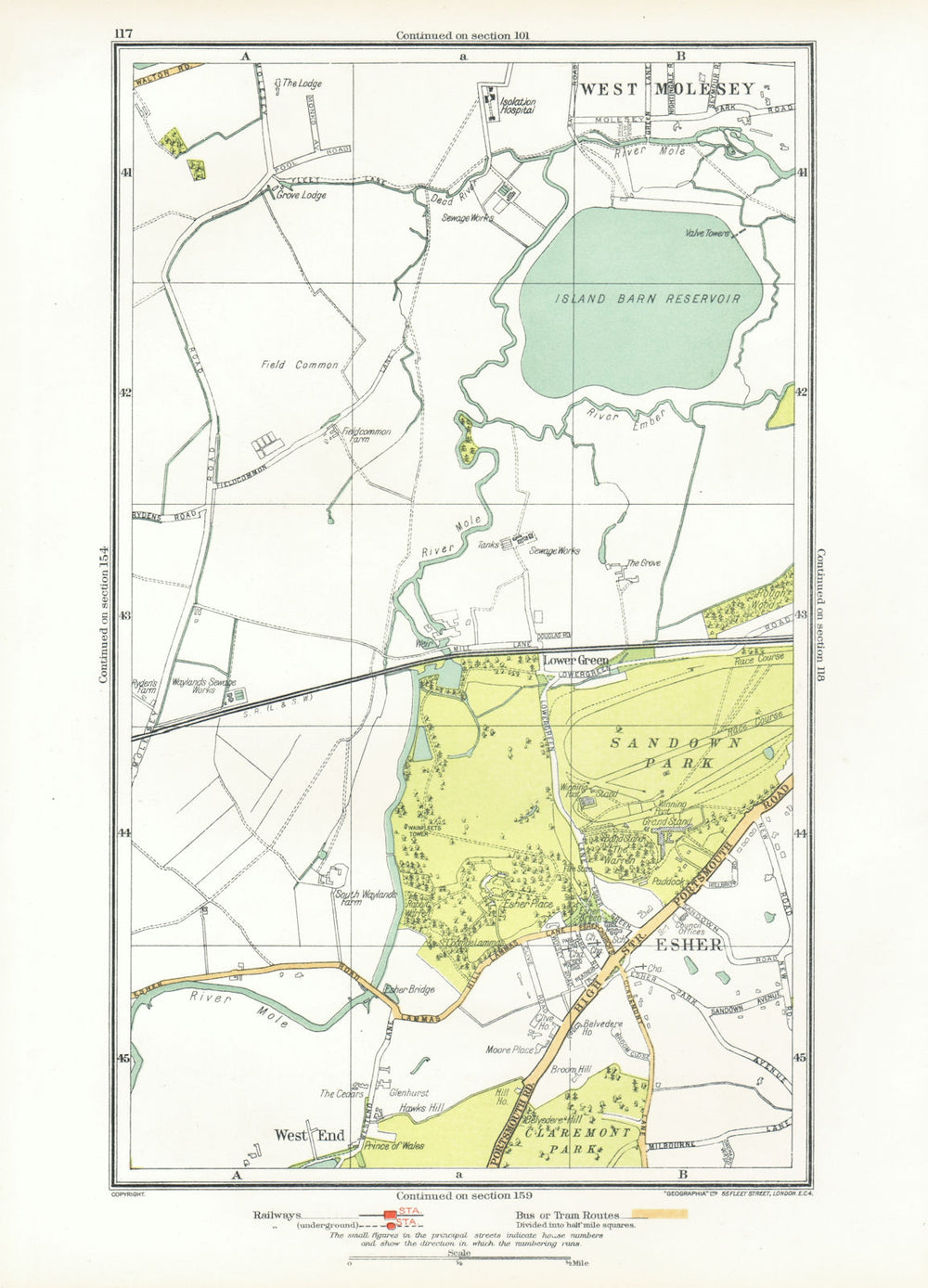 SURREY. Esher Lower Green West End Sandown Park West Molesey 1933 old map