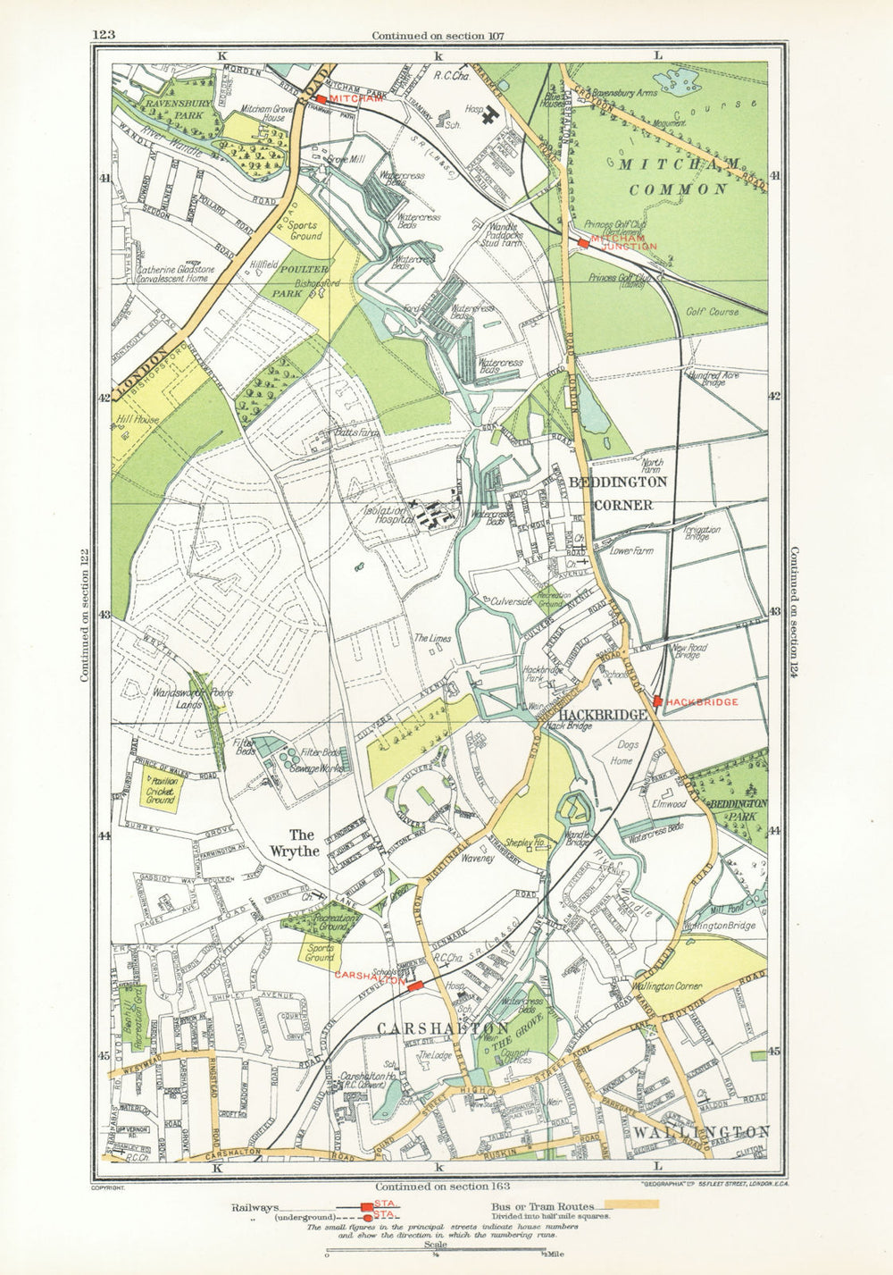 CARSHALTON. Wallington Mitcham Junction The Wrythe Sutton Hackbridge 1933 map