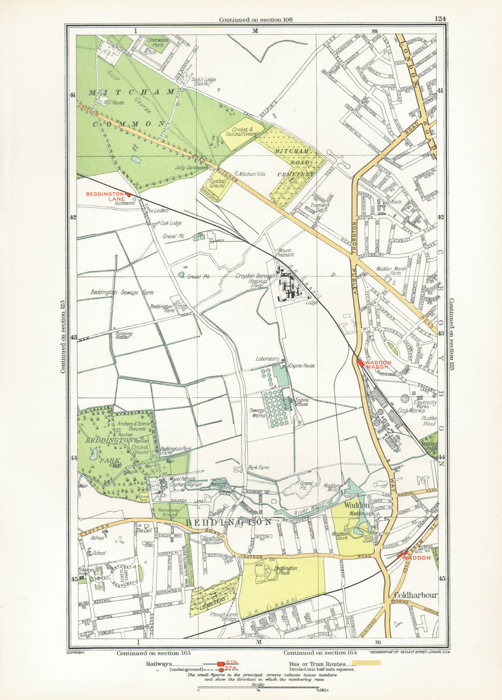 SURREY. Beddington Lane Coldharbour Sandhills Waddon Ampere Way 1933 map