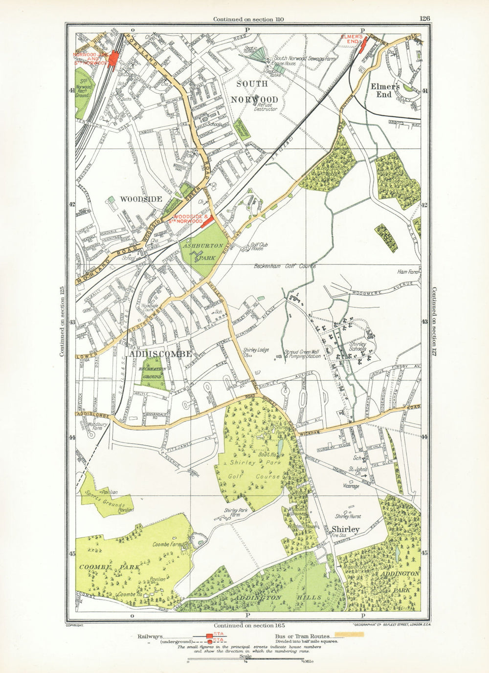 CROYDON. Addiscombe South Norwood/Junction Woodside Shirley Elmers End 1933 map