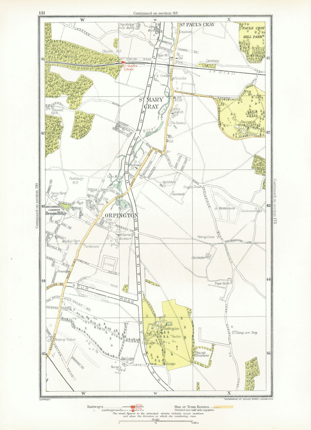 ORPINGTON. St Mary Cray St Paul's Cray Broom Hill Goddington 1933 old map