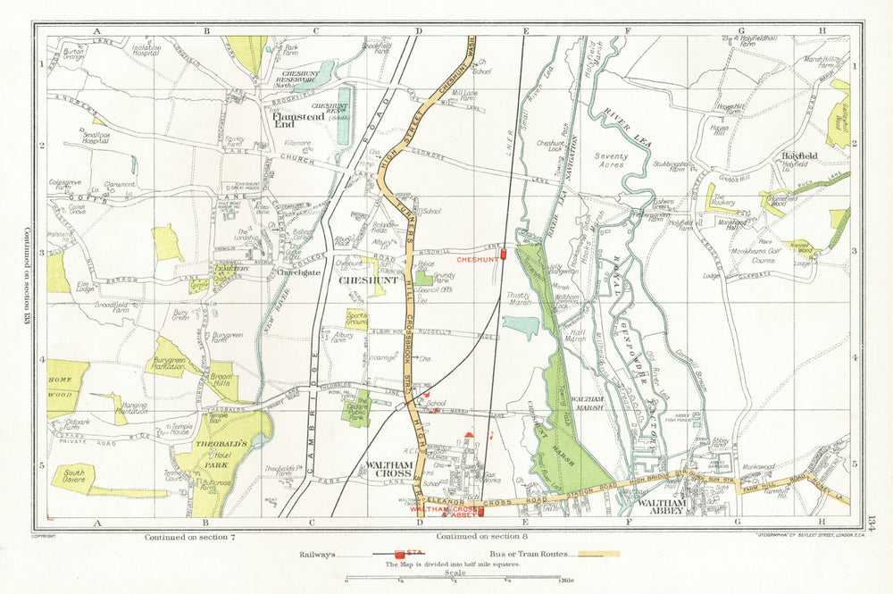 CHESHUNT. Waltham Cross Waltham Abbey Flamstead End Hammond Street 1933 map