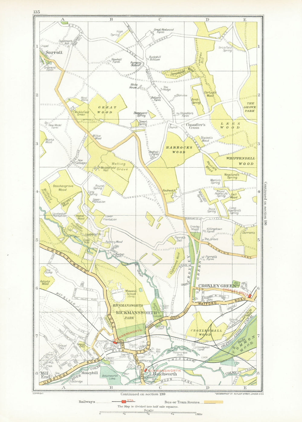 RICKMANSWORTH. Chandler's Cross Chorleywood Sarratt Croxley Green 1933 old map