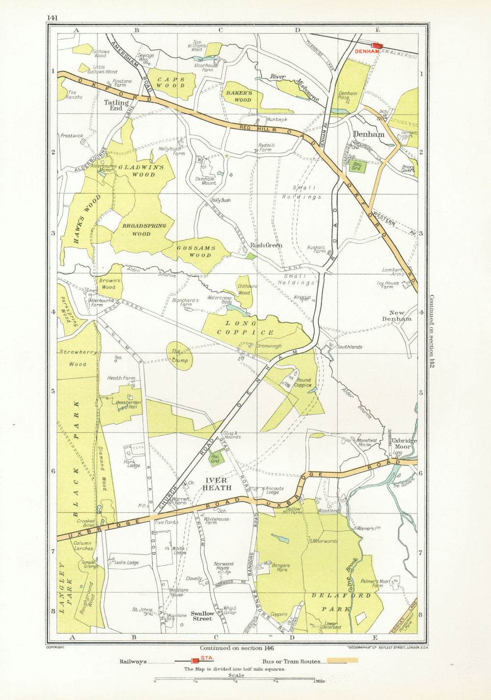 SOUTH BUCKS. Iver Heath Denham Uxbridge Tatling End Baker's Wood 1933 old map