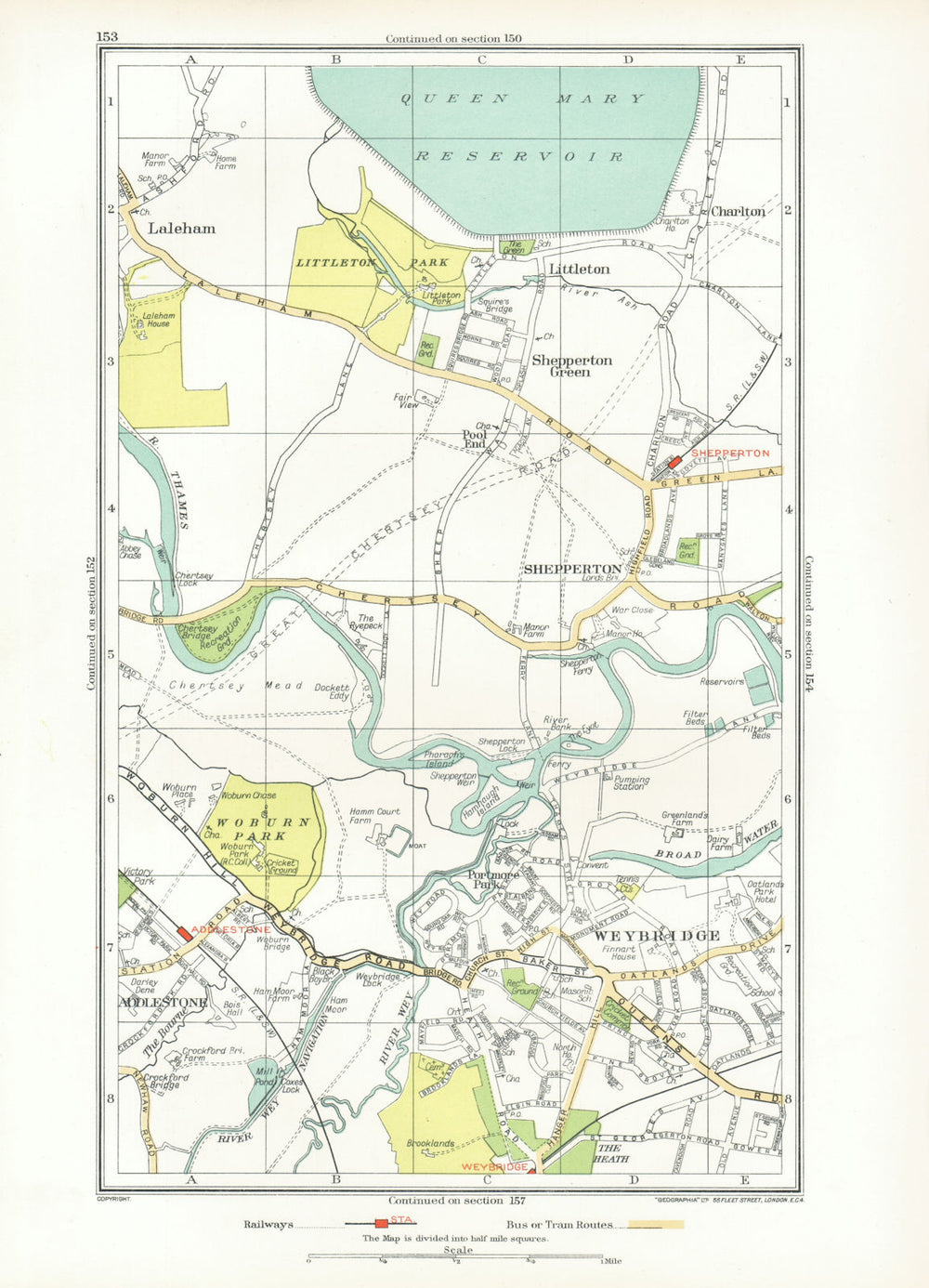 WEYBRIDGE. Halliford Shepperton Littleton Addleston Laleham Charlton 1933 map
