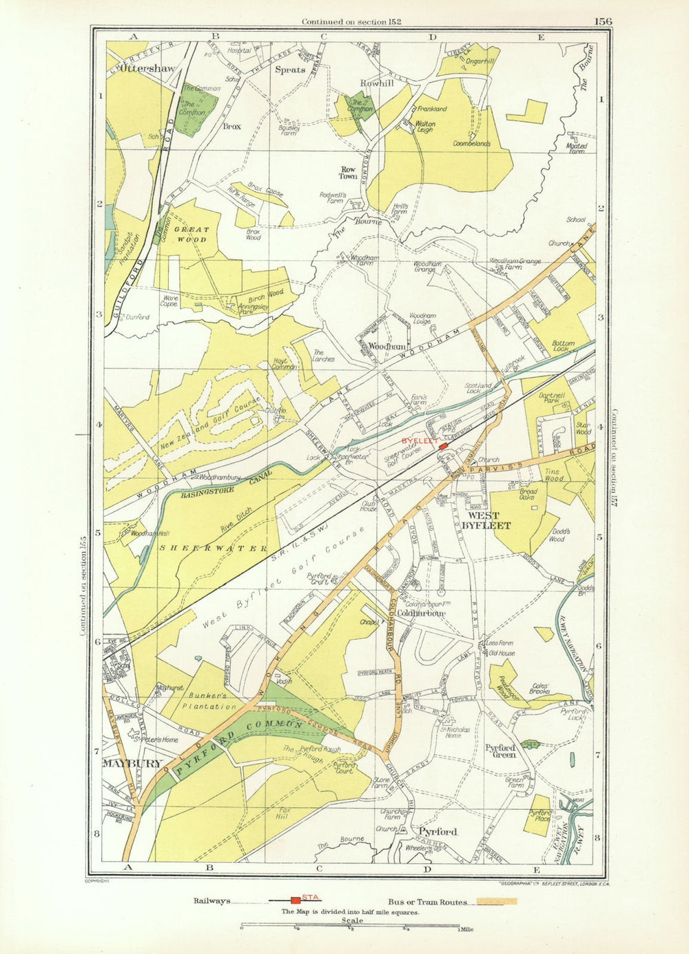 WEST BYFLEET. Row Town Addlestone Woodham Sheerwater Maybury Pyrford 1933 map