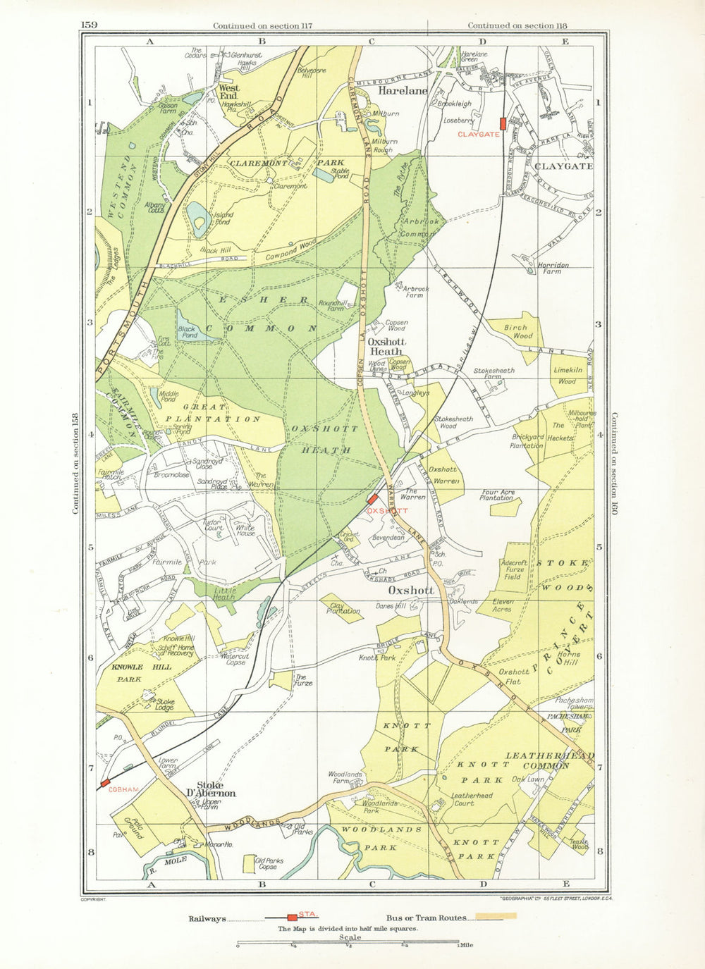 OXSHOTT ESHER. Stoke D'Abernon Cobham Fairmile Claygate (Surrey) 1933 old map