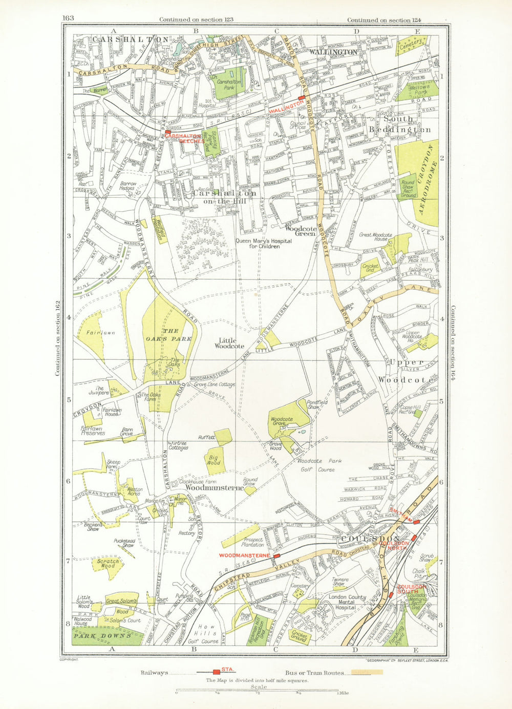 COULSDON WALLINGTON. Carshalton Woodmansterne Woodcote S. Beddington 1933 map