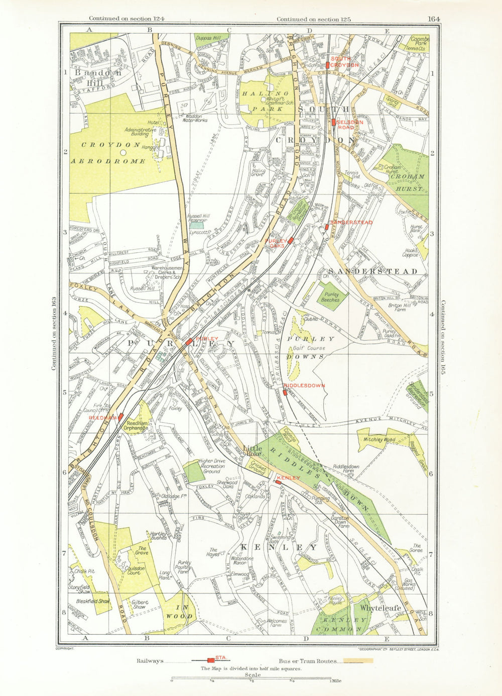 PURLEY COULSDON. South Croydon Kenley Sanderstead Roundshaw Woodcote 1933 map