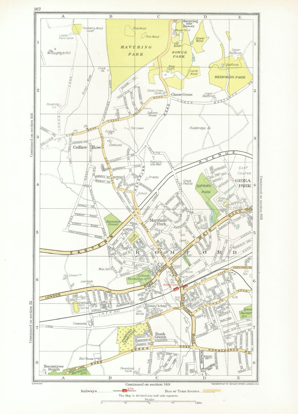 ROMFORD. Collier Row Rush Green Havering-atte-Bower Rise/Gidea Park 1933 map