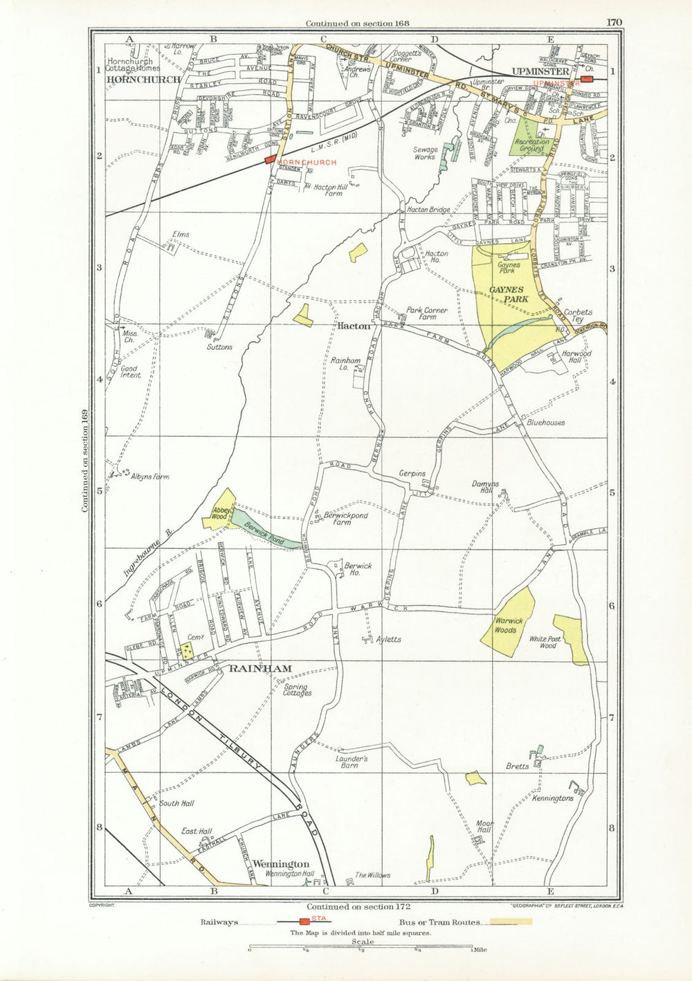 HORNCHURCH UPMINSTER. Rainham Corbets Tey Wennington (Essex) 1933 old map