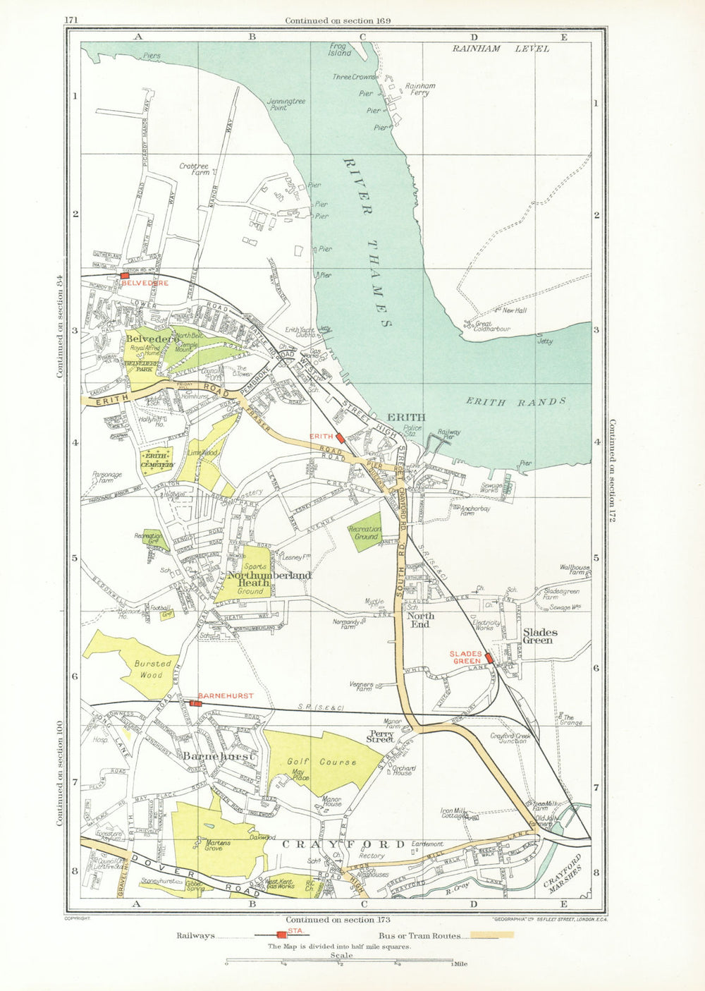ERITH. Crayford Barnehurst Slade Green Belvedere Northumberland Heath 1933 map