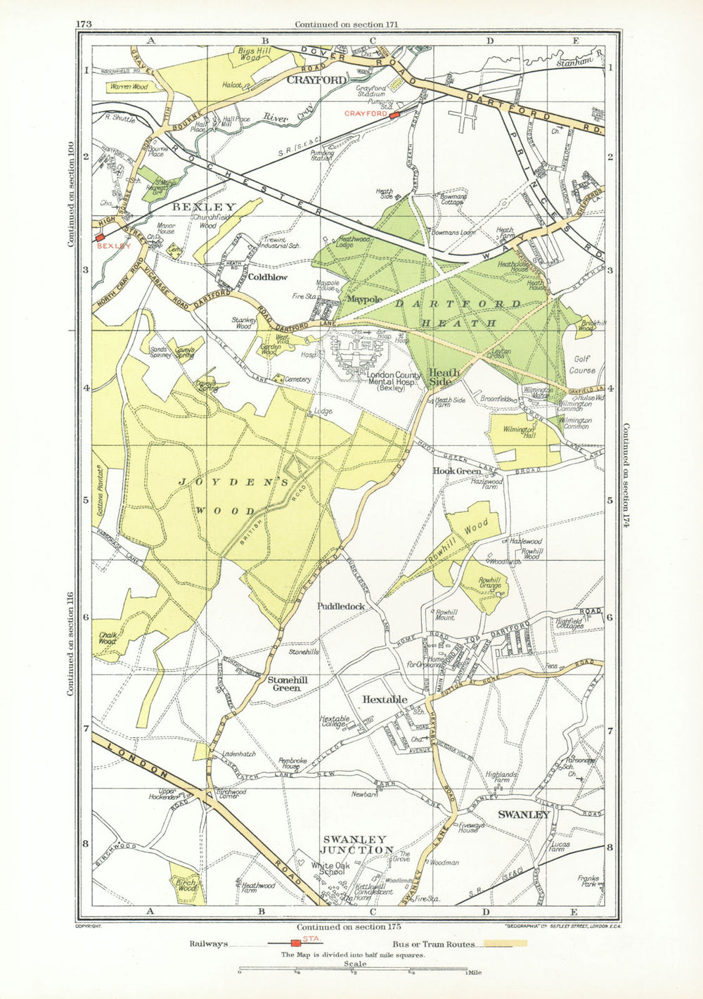 DARTFORD. Crayford Hextable Old Bexley Swanley Hook Green White Oak 1933 map