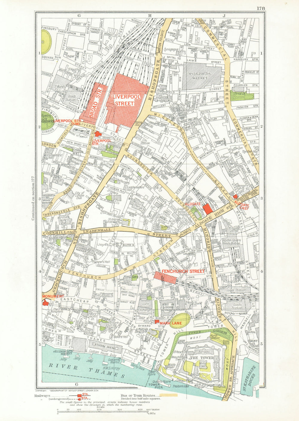 LONDON. City. Tower Liverpool Street Bishopsgate 1933 old vintage map chart