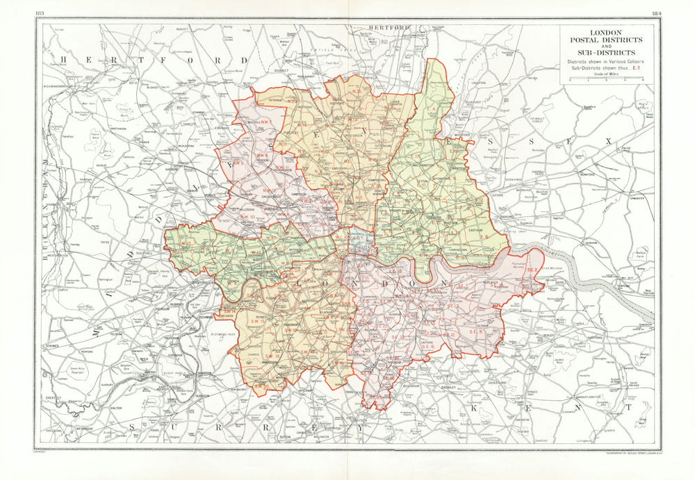 LONDON. Postal Districts and Sub-Districts. Postcodes 1933 old vintage map