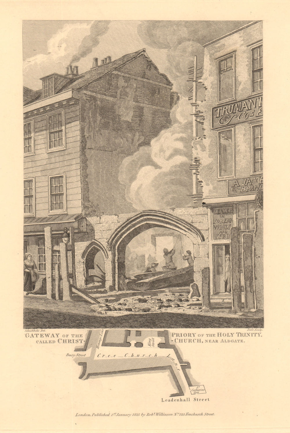 ALDGATE. Holy Trinity Priory gateway, Creechurch Lane/Bury Street 1834 old map