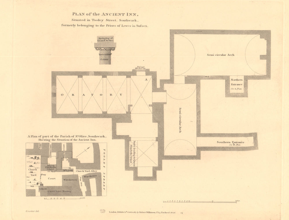 TOOLEY STREET, SOUTHWARK. Plan of the Lewes (Sussex) Priors' Inn 1834 old map