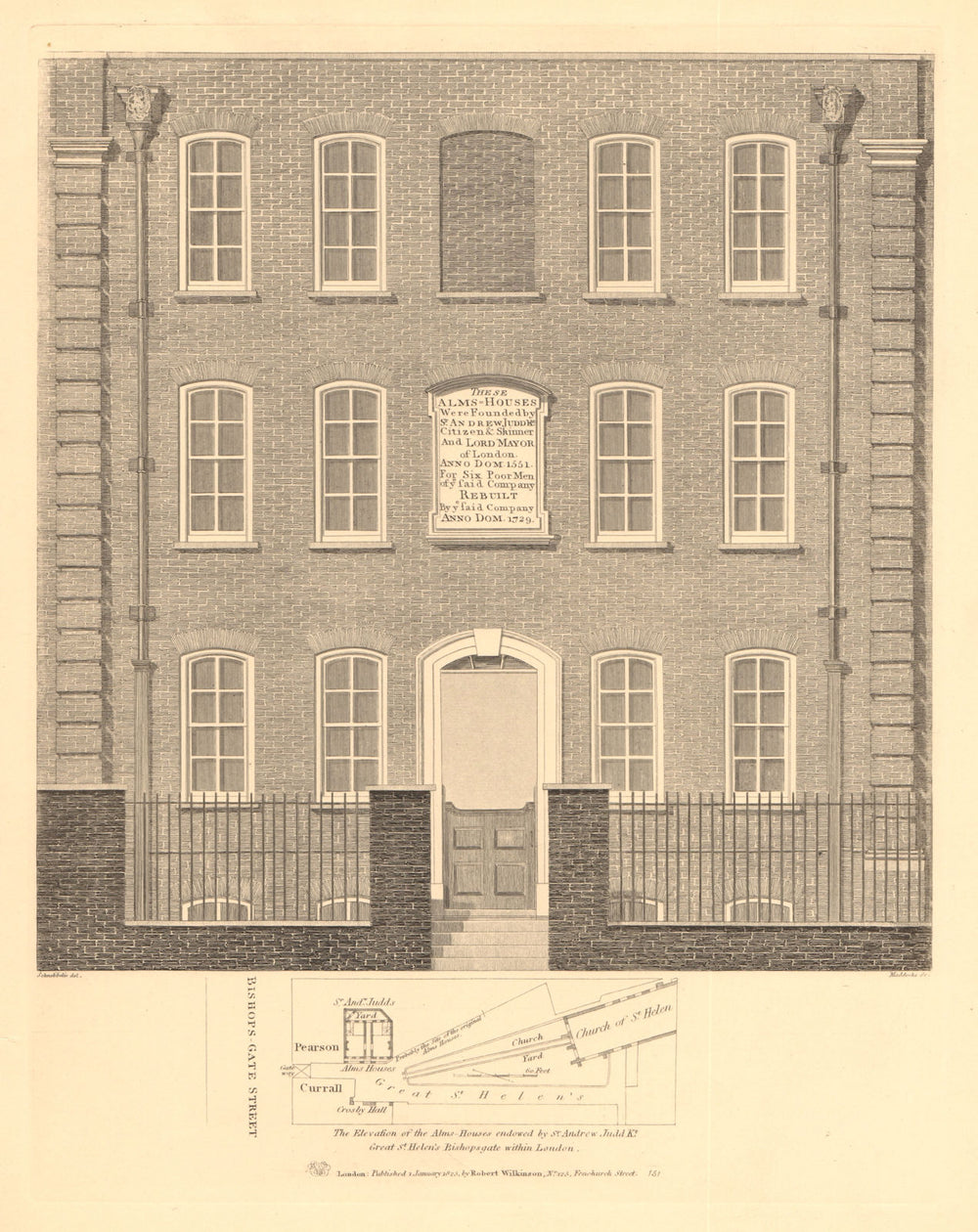 GREAT ST HELENS. Andrew Judd's Almshouses. Plan. Bishopsgate. London 1834 map