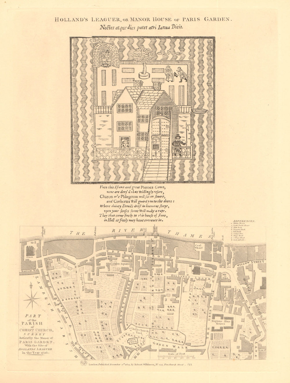 CHRIST CHURCH PARISH, SOUTHWARK in 1746. South Bank/Bankside. London 1834 map