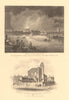 THEATRE ROYAL DRURY LANE burning down 1809, from Westminster Bridge. Ruins 1834