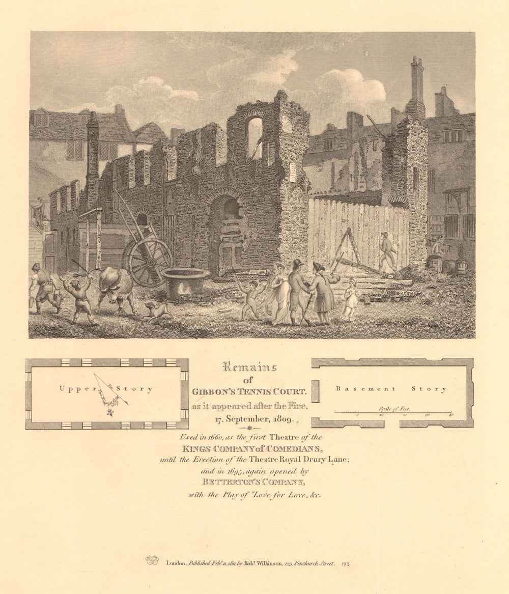 GIBBON'S TENNIS COURT, Lincoln's Inn Fields. Vere Street Theatre 1834 old map