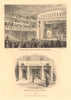 SANS PAREIL THEATRE (now the ADELPHI). Interior & Strand entrance 1834 print