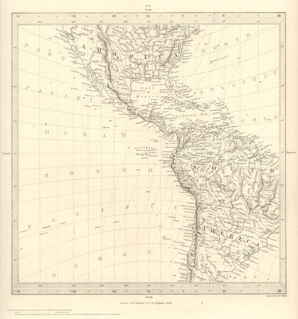 AMERICAS. Gnomonic Projection. Shows Texas as part of Mexico. SDUK 1844 map