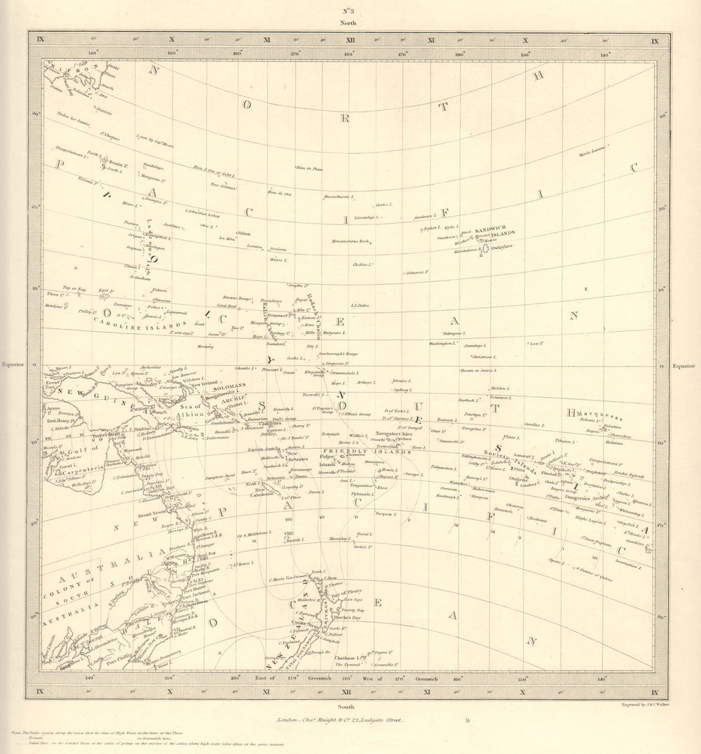 AUSTRALASIA POLYNESIA PACIFIC OCEAN. On Gnomonic Projection. SDUK 1844 old map